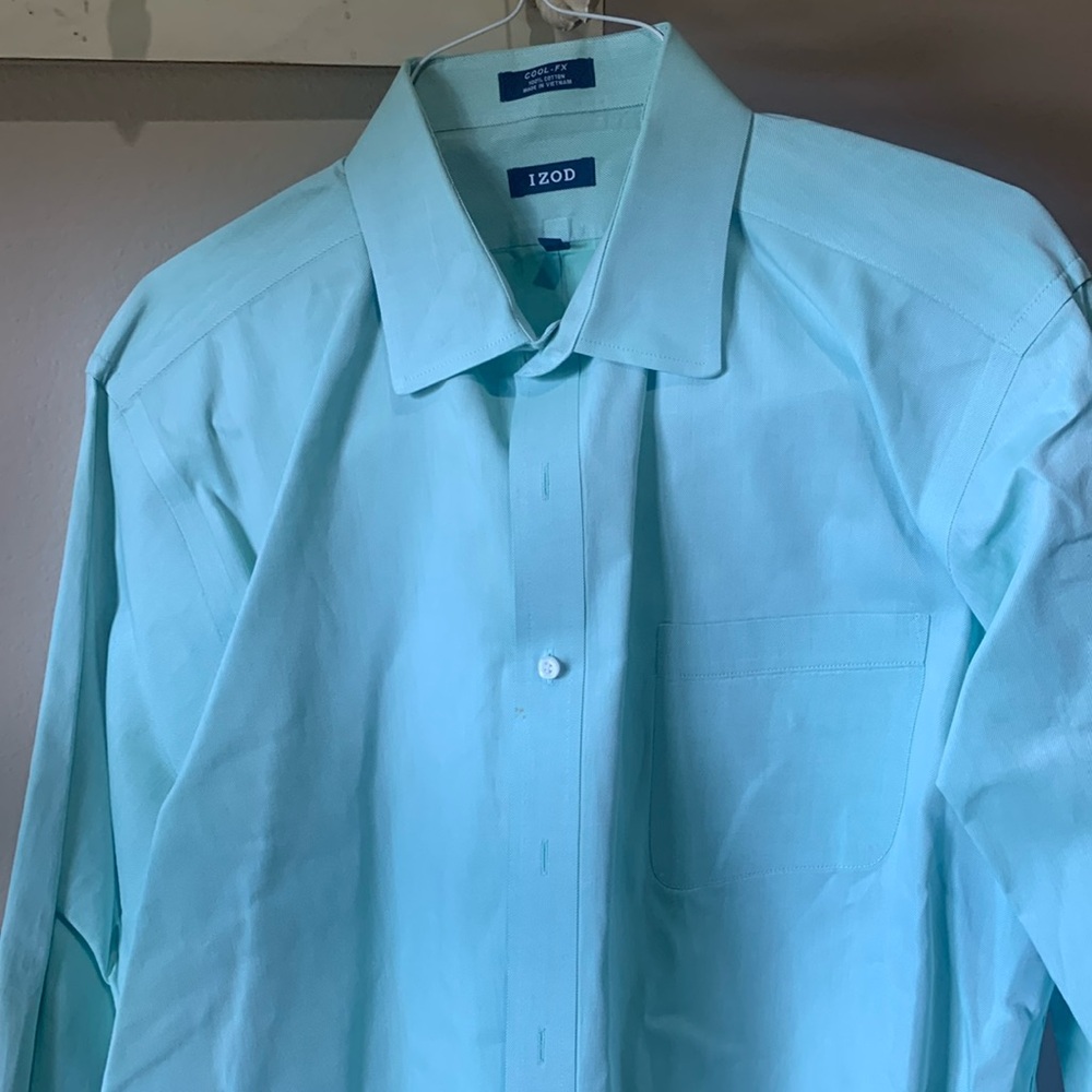 Men’s long sleeve cotton dress shirt, mint green, smoke free pet free home